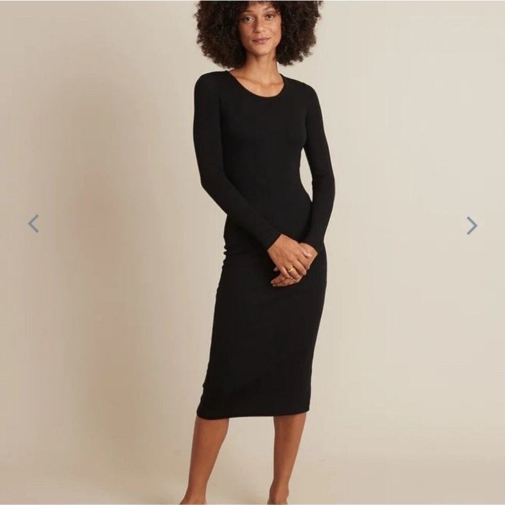 Marine Layer Lexi‎ Long Sleeve Midi Dress Black Ribbed Knit Scoop Neck Size XL